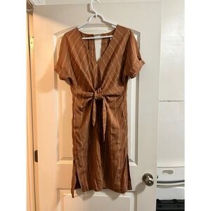 Sancia Women's Brown‎ Striped Tie Front Midi Dress with Pockets Size S